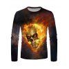 T-shirt Décontracté Gothique à Imprimé Crâne en Feu à Manches Longues à Col Rond - multicolor 2XL