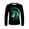 T-shirt Décontracté à Imprimé Lion à Manches Longues à Col Rond - multicolor 2XL