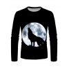 T-shirt Décontracté à Imprimé Lune Loup à Manches Longues à Col Rond - multicolor 3XL