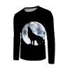 T-shirt Décontracté à Imprimé Lune Loup à Manches Longues à Col Rond - multicolor 3XL