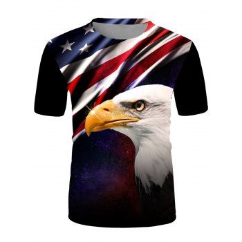 

American Flag Eagle Print T-shirt Round Neck Short Sleeve Casual Tee, Multicolor