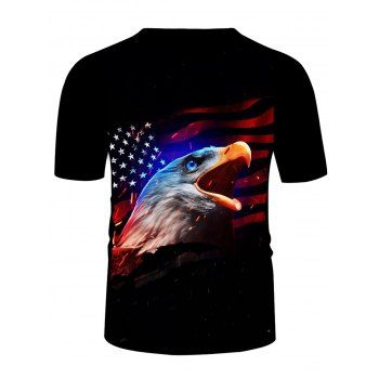 

American Flag Eagle Print T-shirt Casual Round Neck Short Sleeve Tee, Black