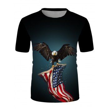 

Flying Eagle American Flag Print T-shirt Short Sleeve Round Neck Casual Tee, Multicolor