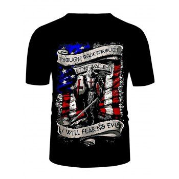 

American Flag Knight Slogan 3D Print Graphic T-shirt Short Sleeve Round Neck Casual Tee, Multicolor