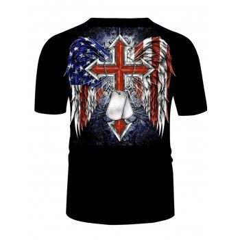 

American Flag Cross Print T-shirt Short Sleeve Casual Round Neck Tee, Multicolor