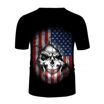 

American Flag Skull Print T-shirt Short Sleeve Casual Round Neck Tee, Multicolor