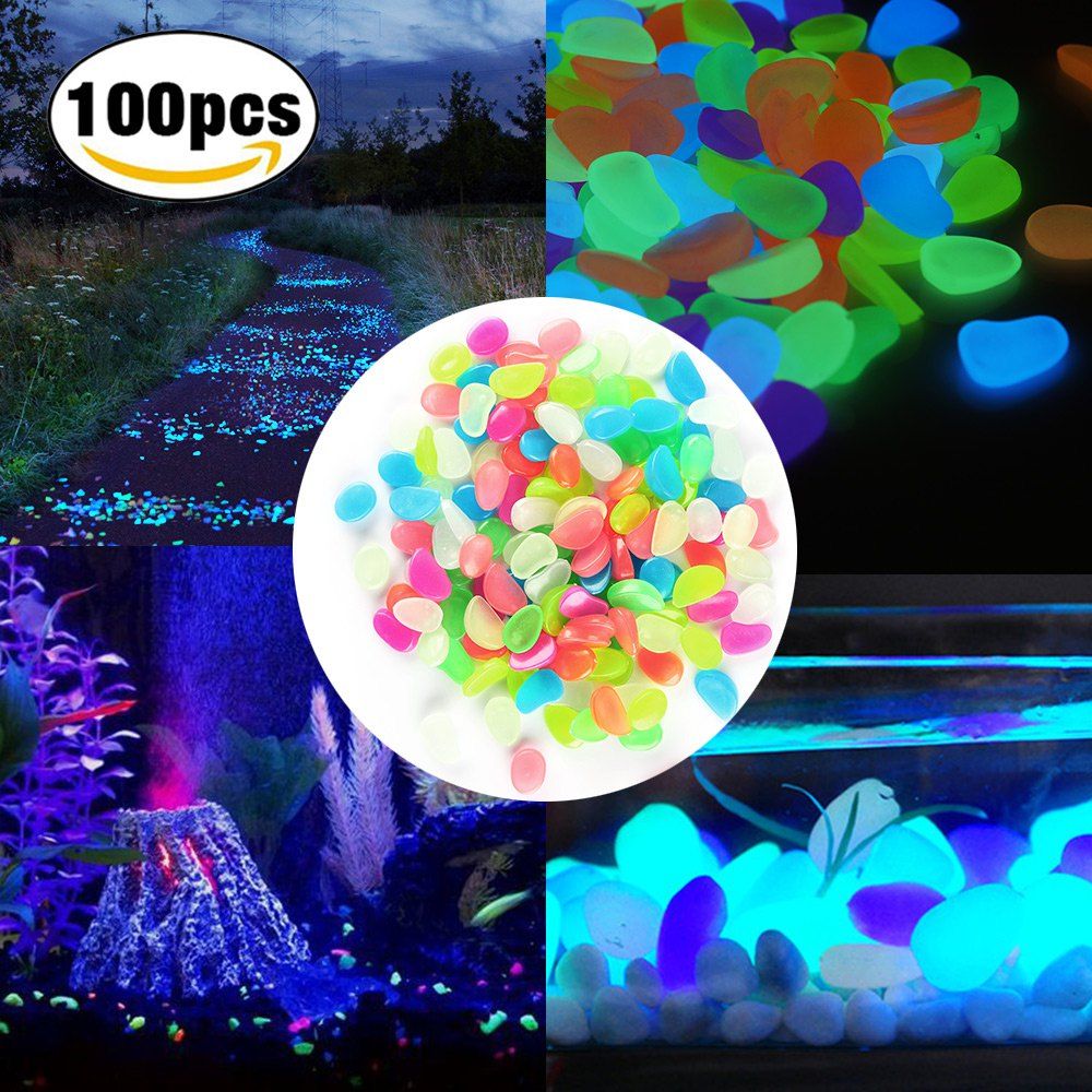 

COZZINE Glow in The Dark Pebbles Luminous Cobblestones Set of 100, Colorful