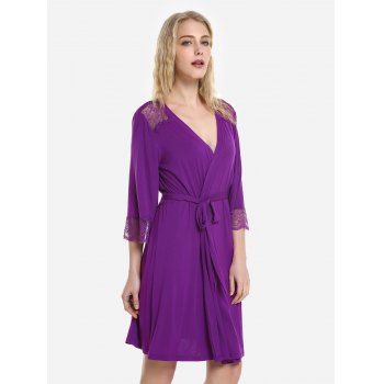 

ZAN.STYLE Front Open Nightgown Belt Sleepwear, Purplish red