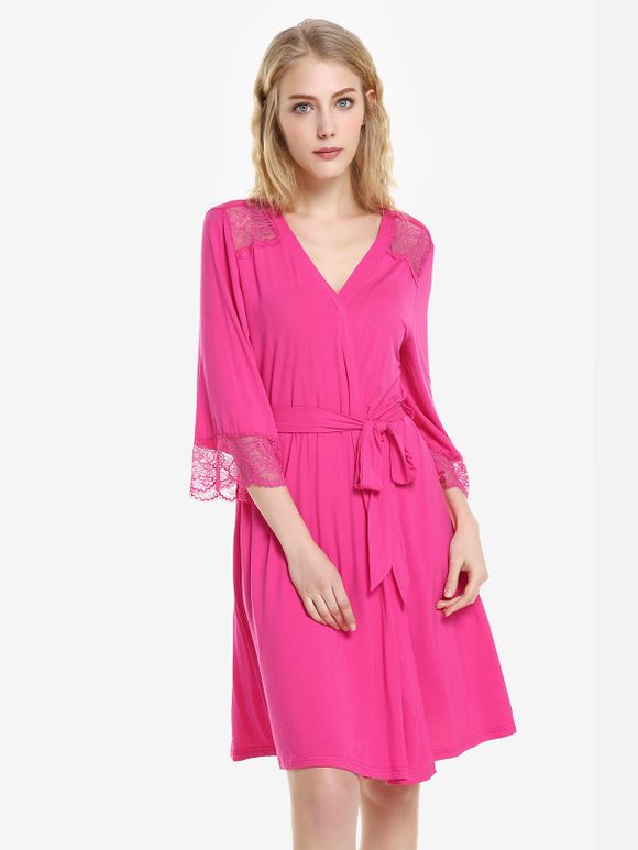 Vêtement de Nuit Ceinturé Ouvert en Avant - Rouge Rose XL