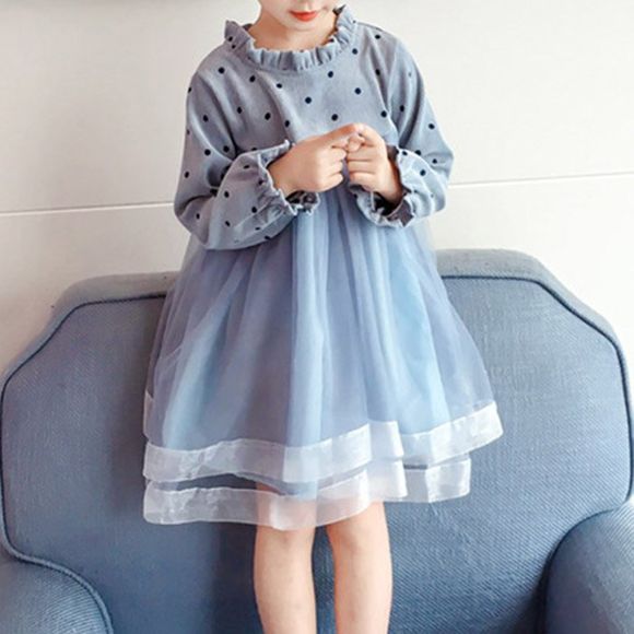 Y3588 Robe de princesse à manches longues pour filles - Bleu de Ciel 6 - 7 YEARS