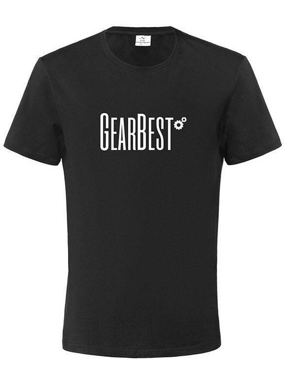Gearbest T-Shirt à Manches Courtes en Coton Respirant à Col Rond pour Homme - Noir M