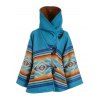 Manteau à Capuche Manches Longues avec Patch Poche et Boutons en Corne Style Ethnique - Bleu 2XL