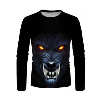 

Fierce Animal Print T Shirt Round Neck Long Sleeve Casual Tee, Multicolor