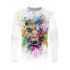 T-shirt Décontracté à Imprimé Peinture Tigre Coloré à Manches Longues à Col Rond - multicolor L