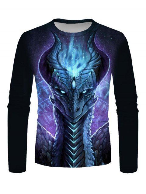 Beast Totem Galaxy Print T-shirt Round Neck Casual Long Sleeve Tee