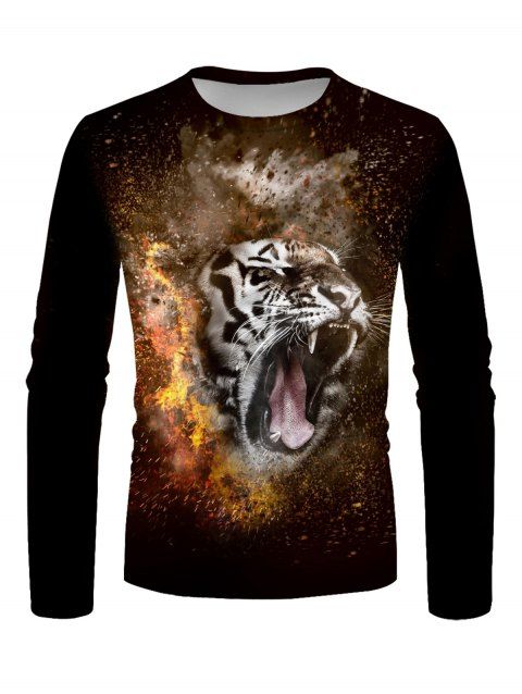T-shirt Décontracté à Imprimé Tigre Animal à Manches Longues à Col Rond