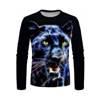 

Leopard Print T-shirt Long Sleeve Casual Round Neck Tee, Multicolor