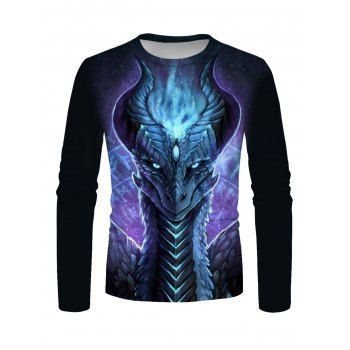 

Beast Totem Galaxy Print T-shirt Round Neck Casual Long Sleeve Tee, Multicolor