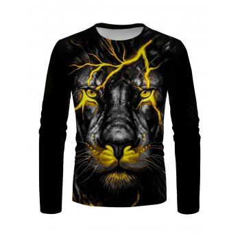 

Lion 3D Print T-shirt Long Sleeve Casual Round Neck Tee, Multicolor