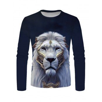 

Lion Print Long Sleeve Round Neck Casual Tee, Multicolor