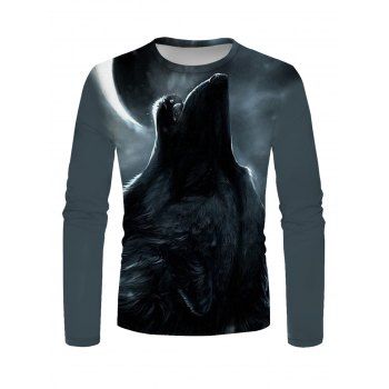 

Wolf Print T Shirt Animal Round Neck Long Sleeve Casual Tee, Multicolor