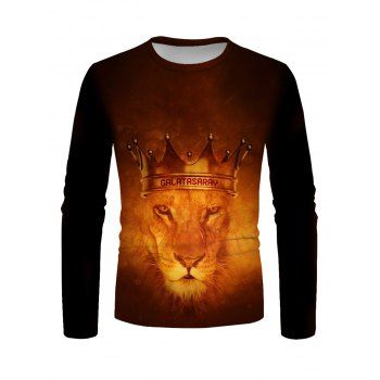 

Lion Crown Print T Shirt Round Neck Long Sleeve Casual Tee, Multicolor