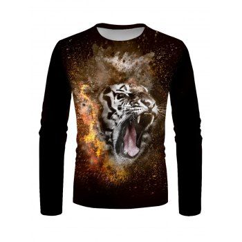 

Tiger Printed T Shirt Animal Round Neck Long Sleeve Casual Tee, Multicolor