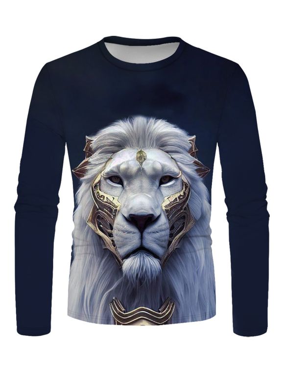 T-shirt Décontracté à Imprimé Lion à Manches Longues à Col Rond - multicolor L