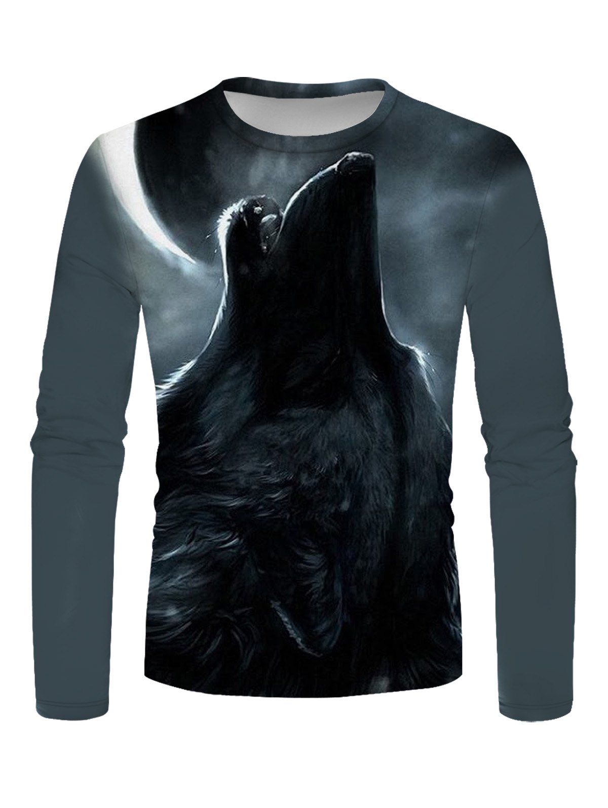 T-shirt Décontracté Loup Animal Imprimé Manches Longues à Col Rond - multicolor XL