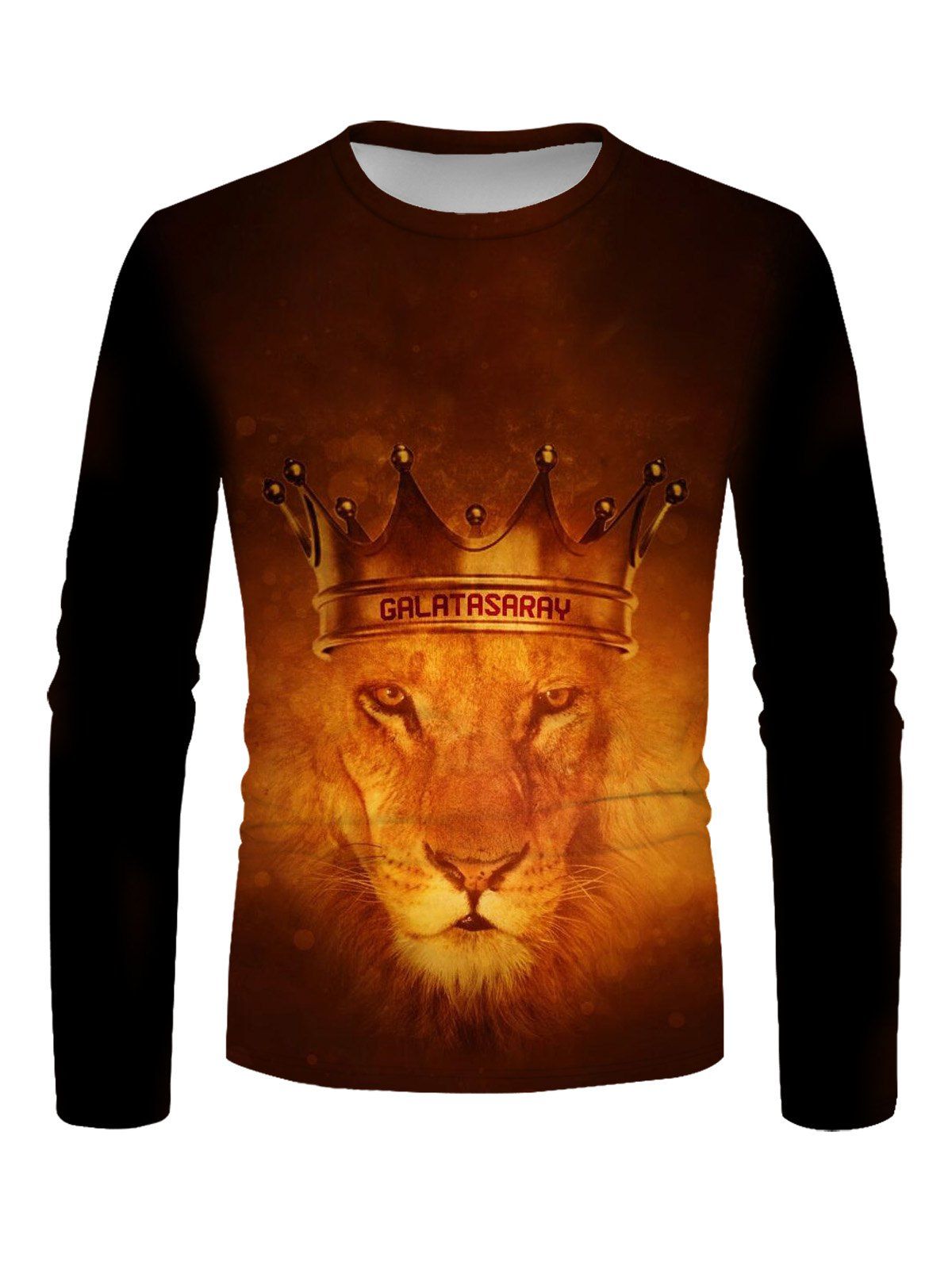 T-shirt Décontracté Lion Couronne Imprimé Manches Longues à Col Rond - multicolor 3XL
