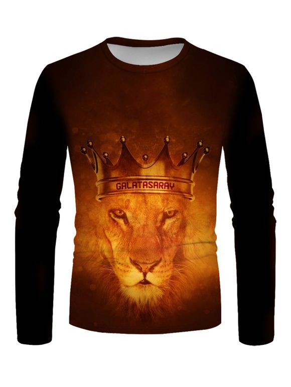 T-shirt Décontracté à Imprimé Lion Couronne à Manches Longues à Col Rond - multicolor 3XL