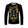 T-shirt Décontracté à Imprimé 3D Lion à Manches Longues à Col Rond - multicolor M