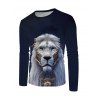 T-shirt Décontracté à Imprimé Lion à Manches Longues à Col Rond - multicolor M