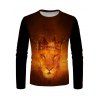 T-shirt Décontracté à Imprimé Lion Couronne à Manches Longues à Col Rond - multicolor M
