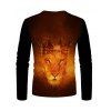 T-shirt Décontracté à Imprimé Lion Couronne à Manches Longues à Col Rond - multicolor L