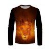 T-shirt Décontracté à Imprimé Lion Couronne à Manches Longues à Col Rond - multicolor L