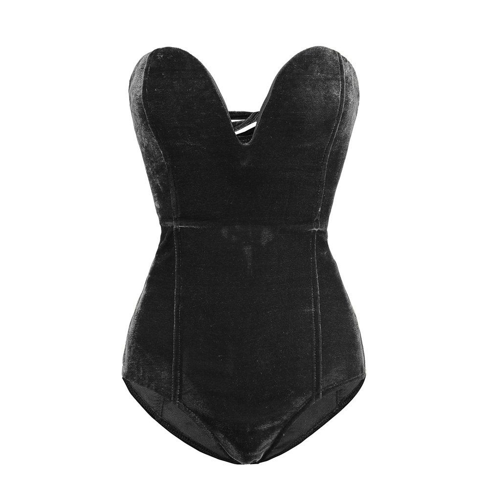 

Women Velvet Sexy off shoulder backless lingerie, Black