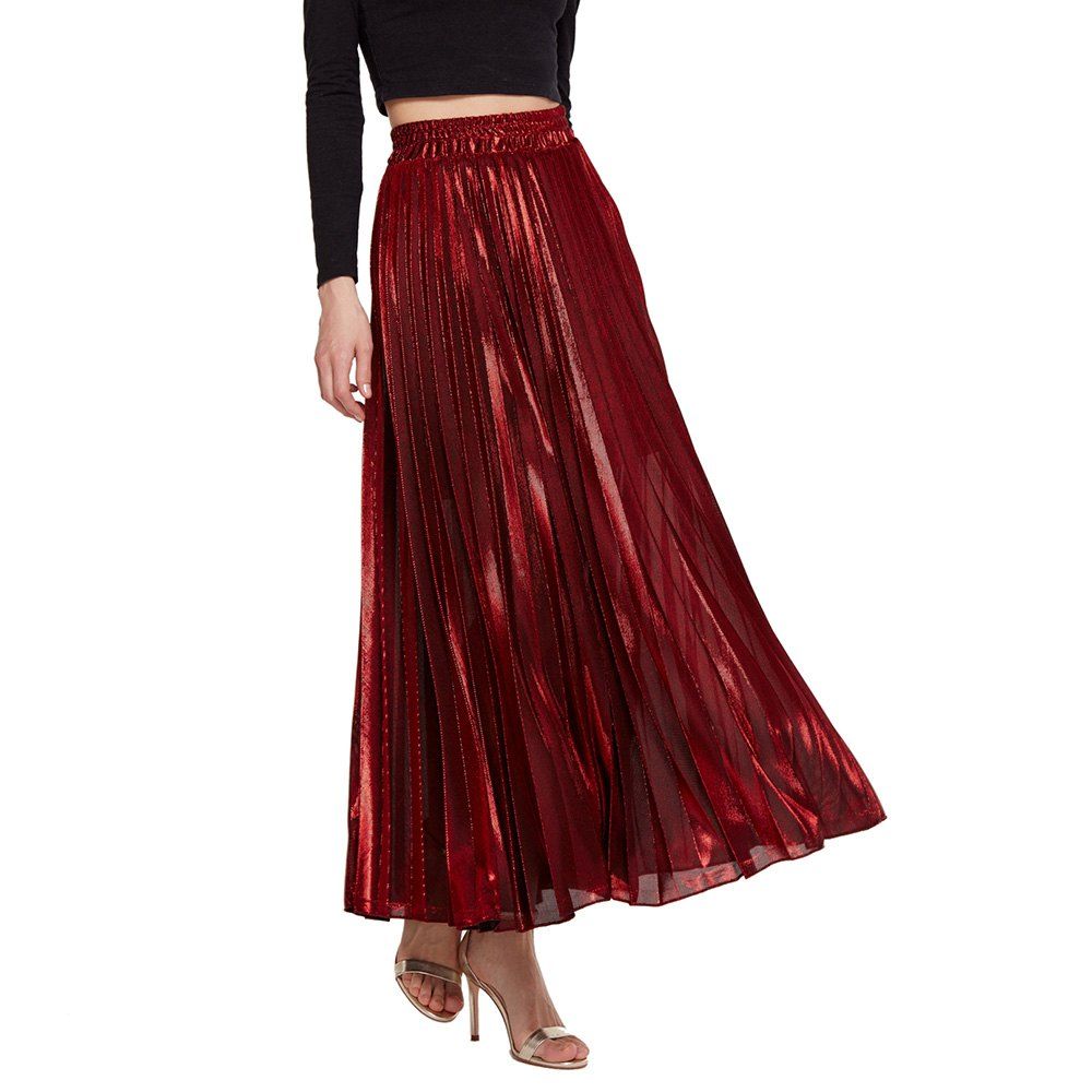 

Womens Lurex Sunray Pleats A Line Skirt, Red