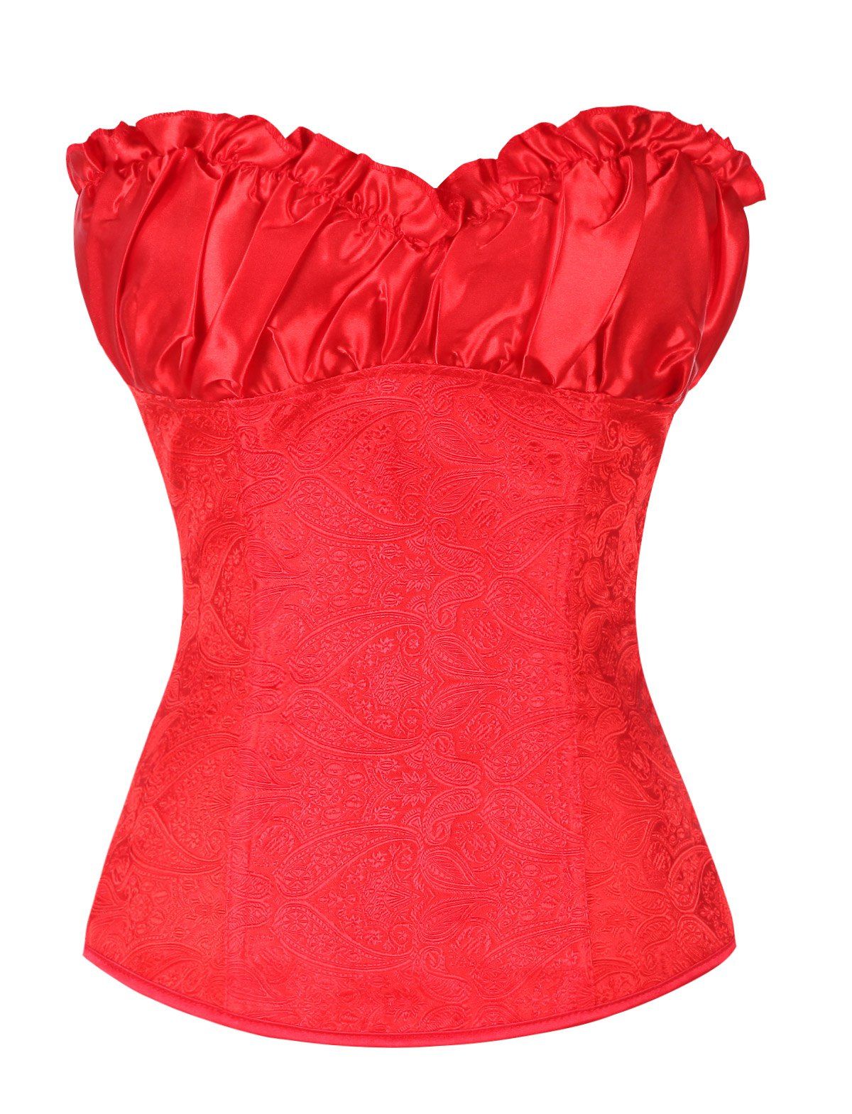 

Women sexy ruffled retro print Corset Bodyshaper Top, Red