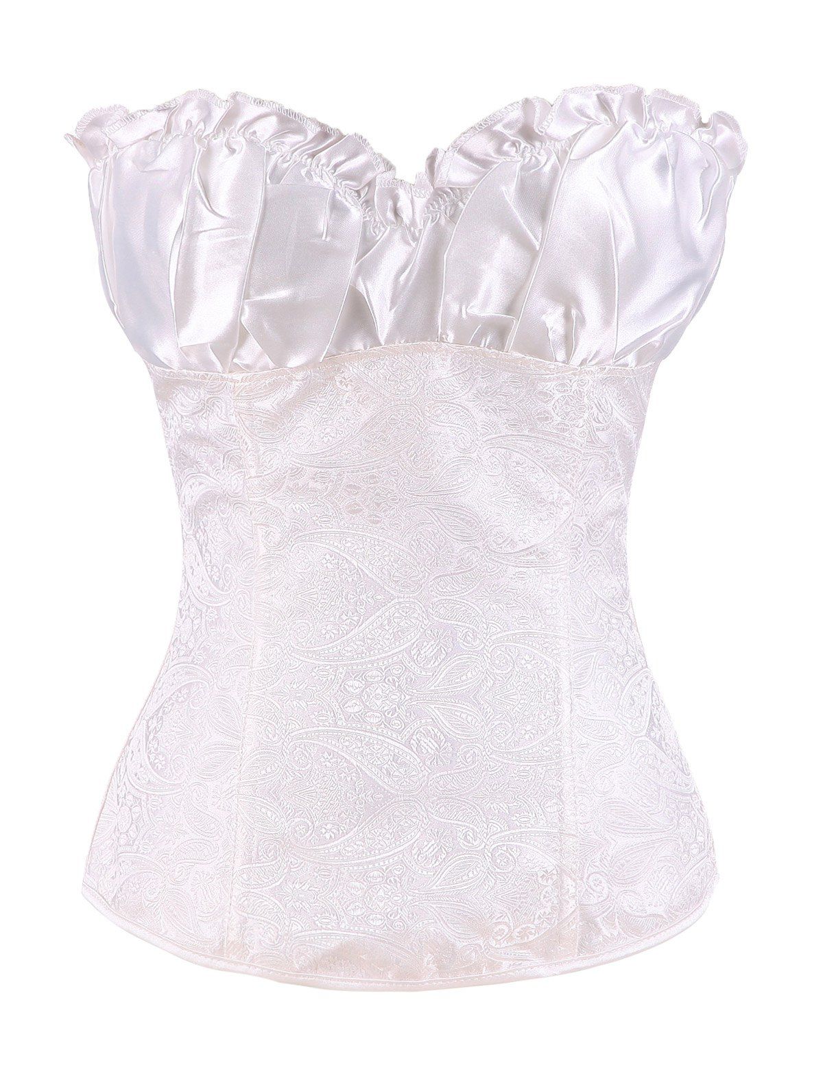 

Women sexy ruffled retro print Corset Bodyshaper Top, White