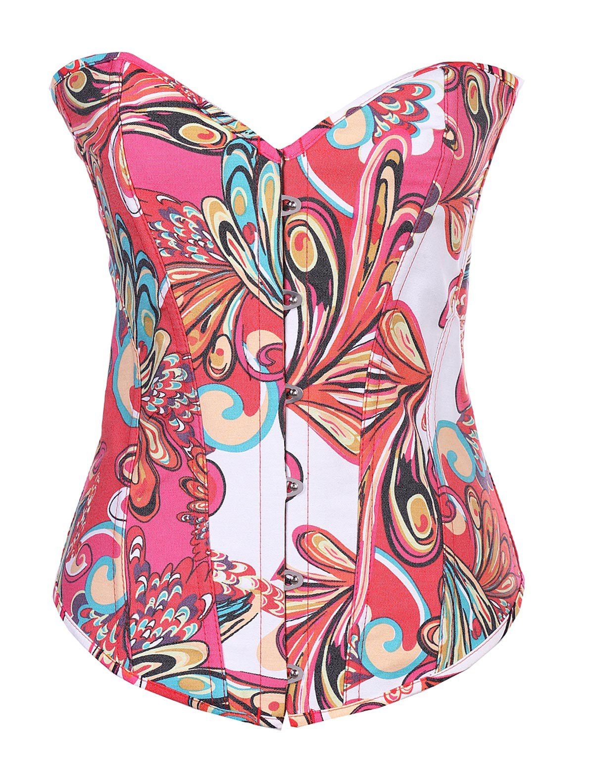 

Fashion Womens Vintage Floral Denim Corset Bustier Top, Red