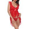 BELLZIVA Women Sexy  Lace See Through Teddy Lingerie Two Piece Babydoll Mini Bodysuit - Rouge XL