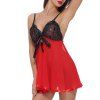 Women deep V-neck Sexy Floral Lace Teddy Lingerie Two Piece Babydoll Mesh Chemise Sleepwear - multicolor A 2XL