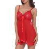 Women deep V-neck Sexy Floral Lace Teddy Lingerie Two Piece Babydoll Mesh Chemise Sleepwear - Rouge XL
