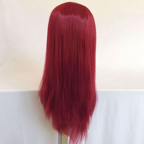Women Long Ponytails Straight Lace Frontal Synthetic Wig - Rouge Vineux 
