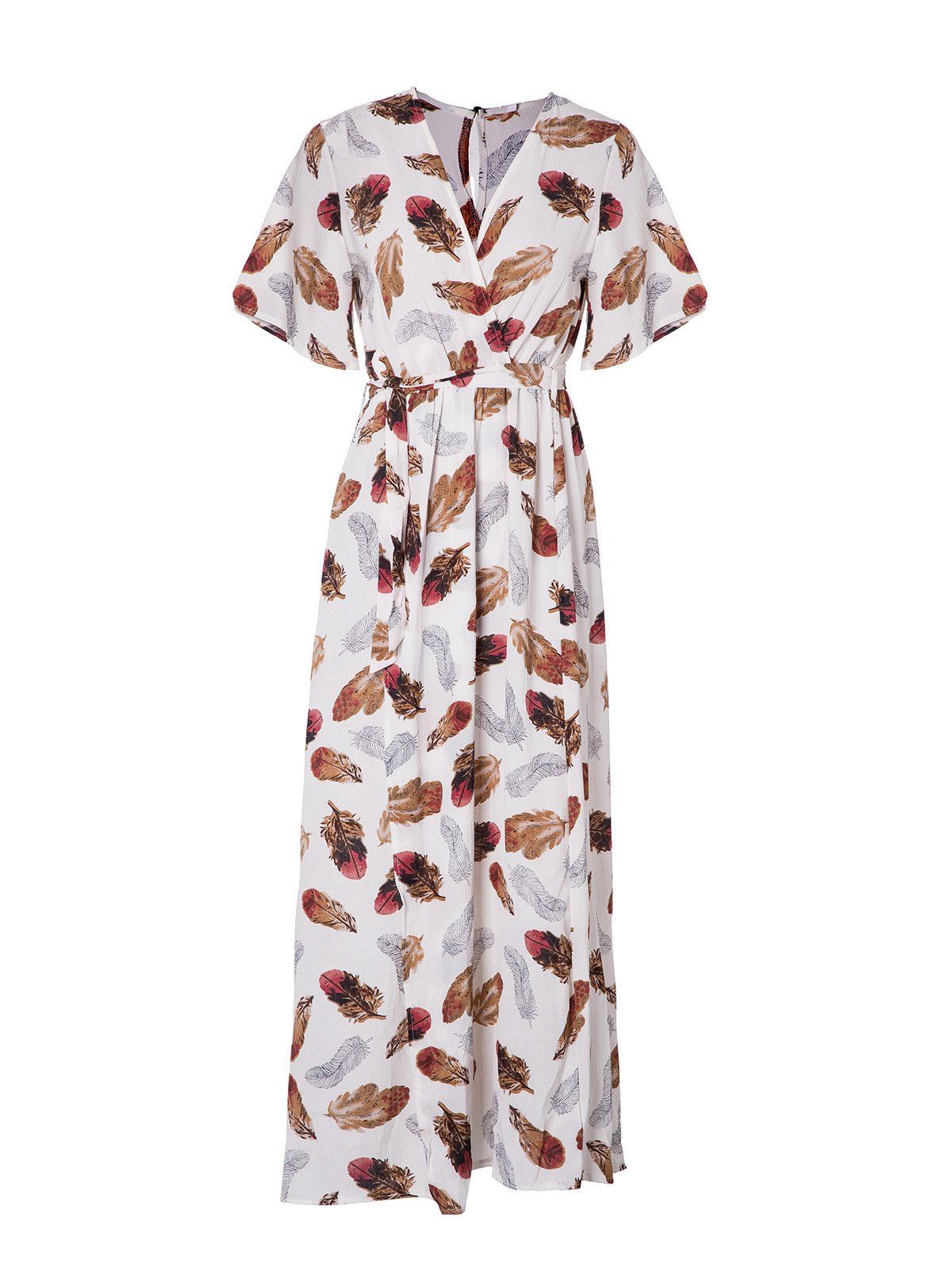 

Women's V Neck Printed Sexy Chiffon Dress, Warm white