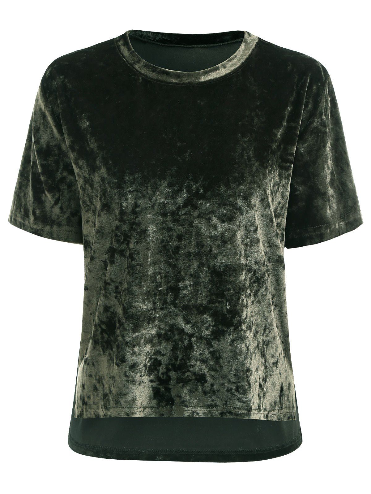 

Velvet Round Neck Short Tops, Army green