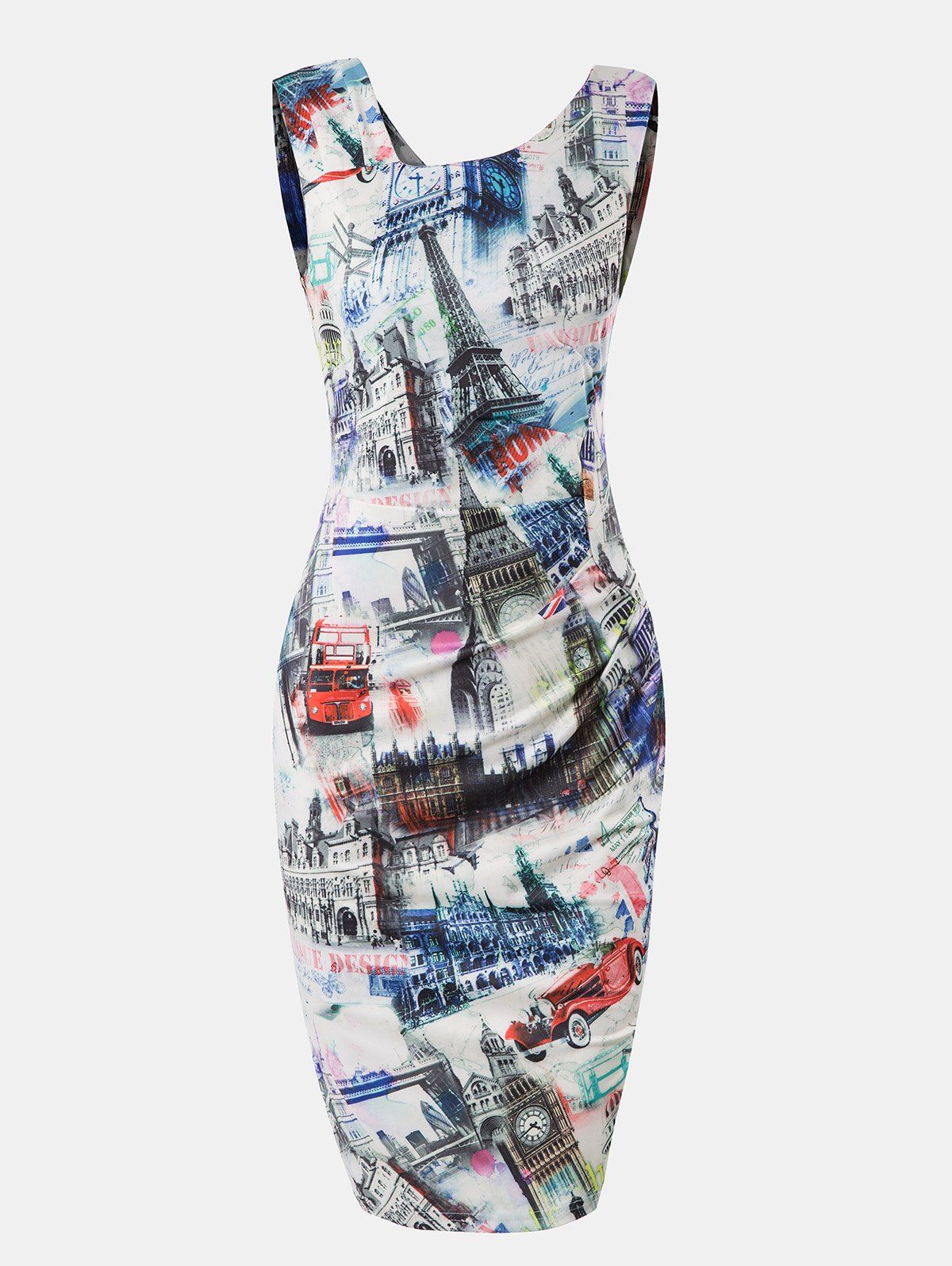 

Women Printed sleeveless Slim Pencil Dress, Off-white