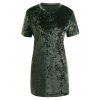 Gamiss Womens Crushed Velvet O Neck Casual Short Sleeve Loose T-Shirt Dress - Vert Armée 2XL