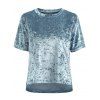 Velvet Round Neck Short Tops - Bleu S